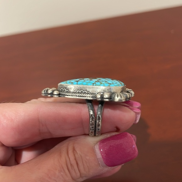 Stunning One of a Kind Sterling Silver and Turquoise Ring - Size 6 3/4 - Picture 4 of 8
